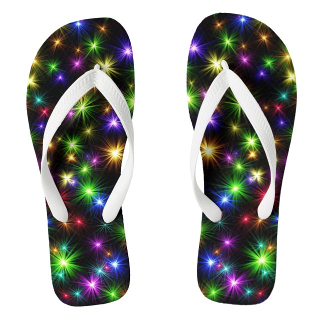 Multicolored Christmas Star Rays Pattern Flip Flops (Footbed)