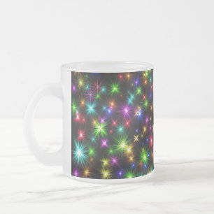 Multicolored Christmas Star Rays Pattern Frosted Glass Coffee Mug