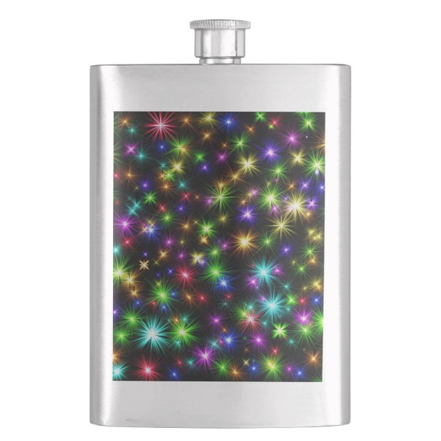 Multicolored Christmas Star Rays Pattern Hip Flask (Front)