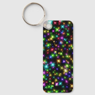 Multicolored Christmas Star Rays Pattern Key Ring