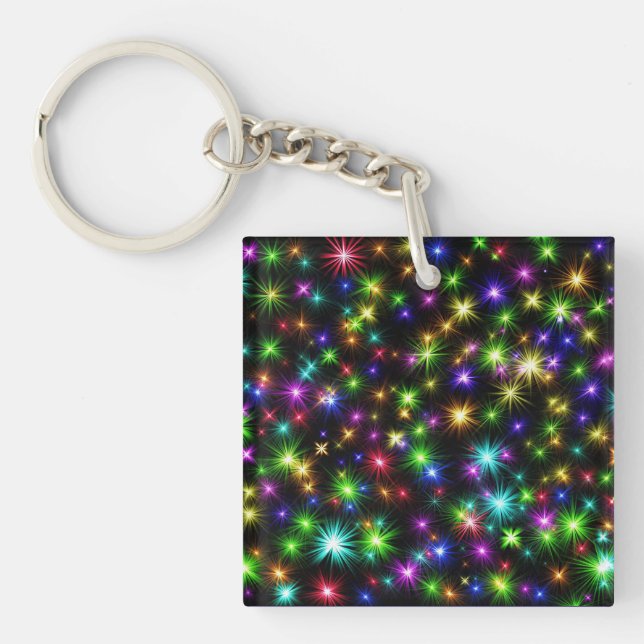 Multicolored Christmas Star Rays Pattern Key Ring (Front)
