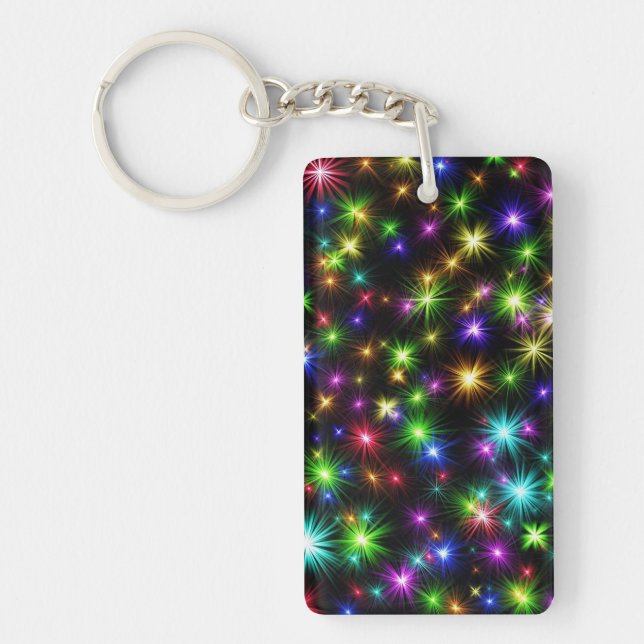 Multicolored Christmas Star Rays Pattern Key Ring (Front)