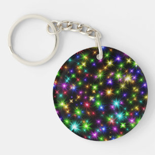 Multicolored Christmas Star Rays Pattern Key Ring