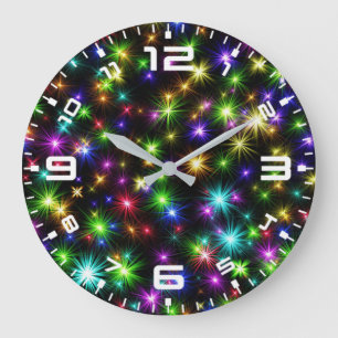 Multicolored Christmas Star Rays Pattern Large Clock