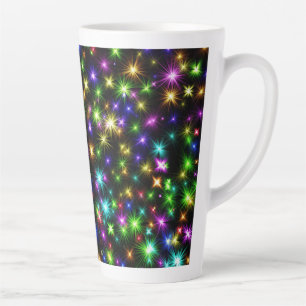 Multicolored Christmas Star Rays Pattern Latte Mug