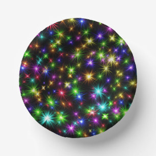 Multicolored Christmas Star Rays Pattern Paper Plate