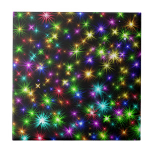 Multicolored Christmas Star Rays Pattern Tile