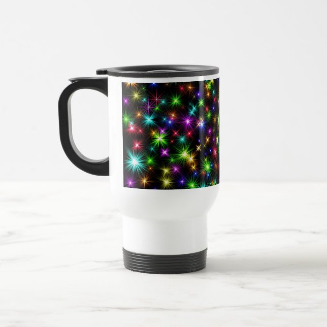 Multicolored Christmas Star Rays Pattern Travel Mug (Left)