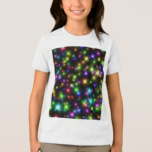 Multicolored Christmas Star Rays Pattern Tri-Blend Shirt