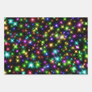 Multicolored Christmas Star Rays Pattern Wrapping Paper Sheet