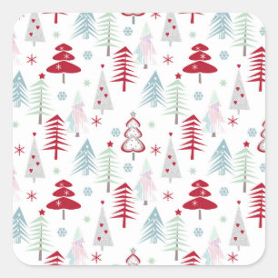 Multicolored Christmas trees on a white  Square Sticker