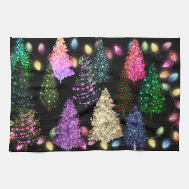 Multicolored Christmas Trees Tea Towel (Horizontal)