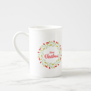 Multicolored Christmas Wreath Bone China Mug