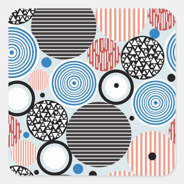 Multicolored circles, graphic pattern design. square sticker (Front)