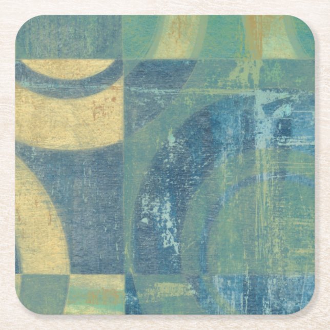 Multicolored Circles & Panels Square Paper Coaster (Front)
