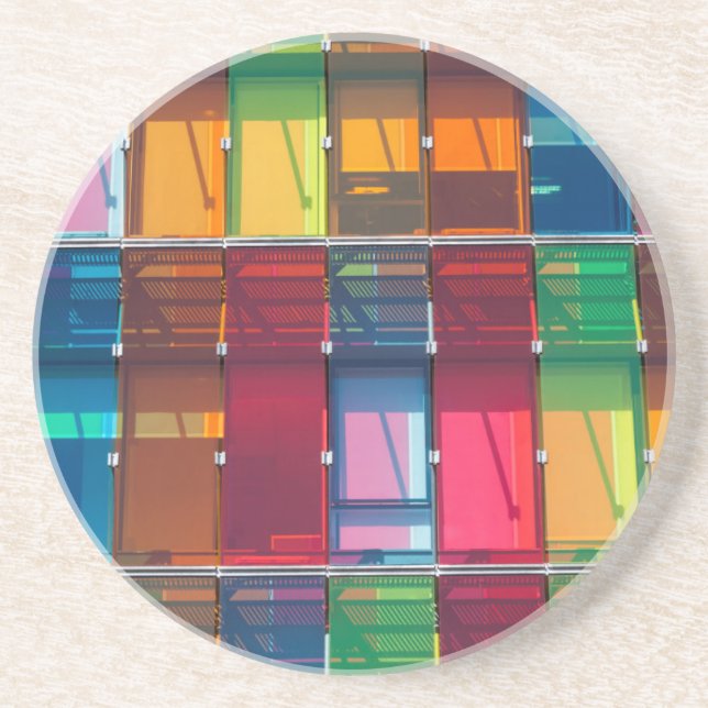 Multicolored commercial building detail coaster (Front)
