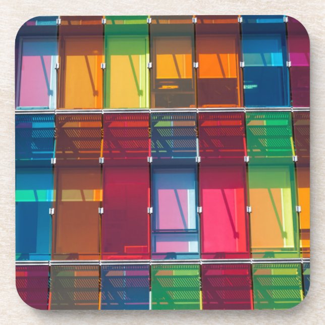 Multicolored commercial building detail coaster (Front)