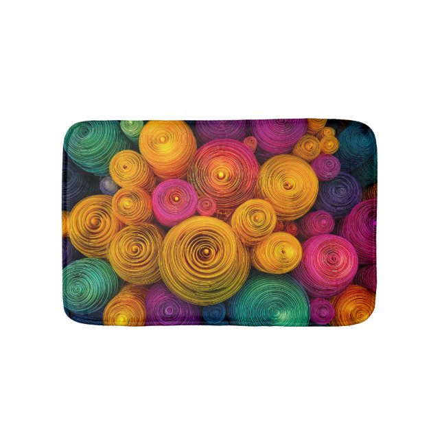 Multicolored concentric circles abstract texture bath mat (Front)