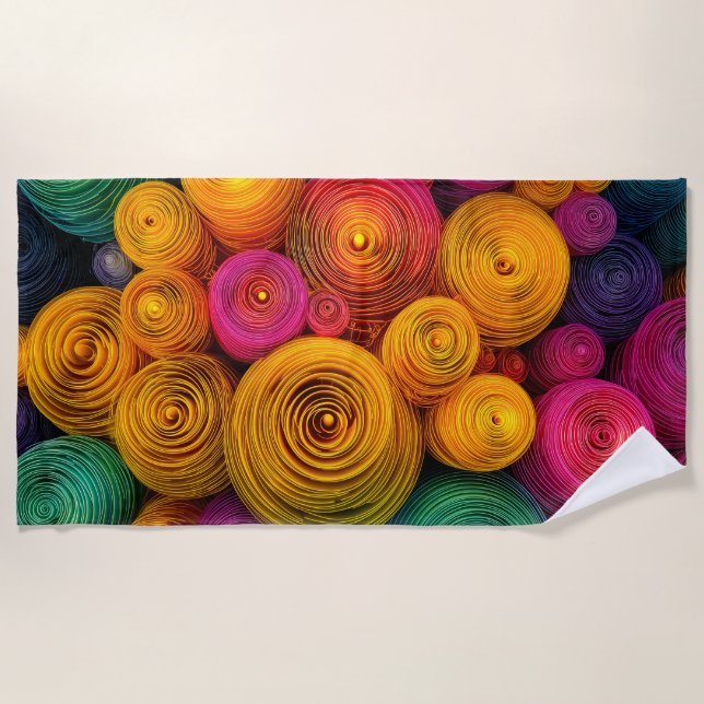 Multicolored concentric circles abstract texture beach towel (Front)