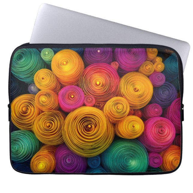 Multicolored concentric circles abstract texture laptop sleeve (Front)