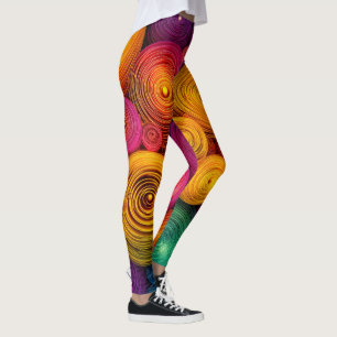 Multicolored concentric circles abstract texture leggings