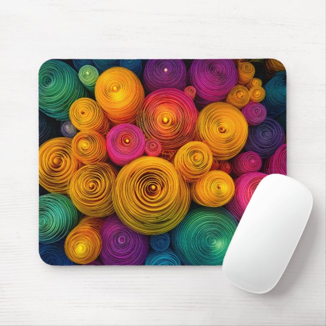 Multicolored concentric circles abstract texture mouse mat (With Mouse)