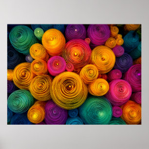 Multicolored concentric circles abstract texture poster