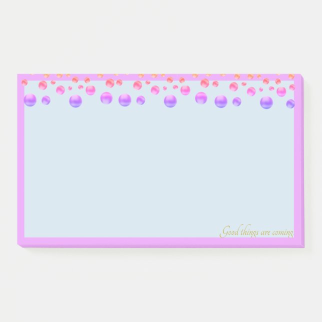 Multicolored confetti on light blue post-it notes (Front)