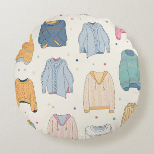 Multicolored, cosy sweaters, warm autumn winter Se Round Cushion