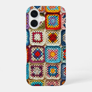 Multicolored Crocheted Granny Square Quilt iPhone 16 Case