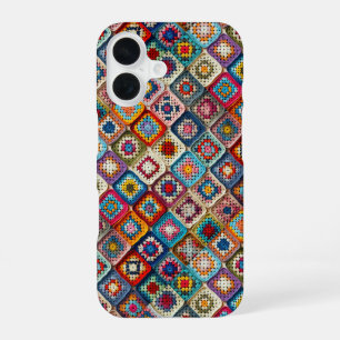 Multicolored Crocheted Granny Square Quilt iPhone 16 Case
