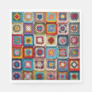 Multicolored Crocheted Granny Square Quilt Napkin
