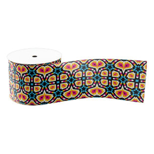 Multicolored Cute Trendy Op Art Geometric Pattern Grosgrain Ribbon