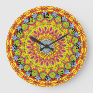 Multicolored decorative mandala large clock