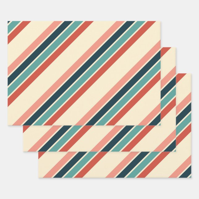 Multicolored diagonal stripes design wrapping paper sheet (Set)