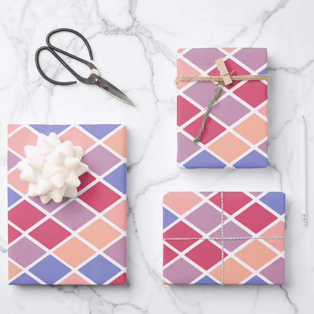 Multicolored Diamond Shapes Wrapping Paper Sheet (Front)