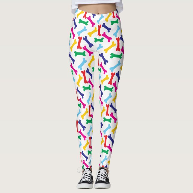 Multicolored dog bone pattern leggings (Front)