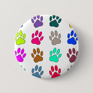 Multicolored Dog Paw Print Pattern 6 Cm Round Badge