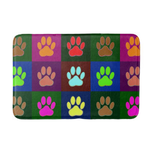 Multicolored Dog Paw Print Pattern Bath Mat