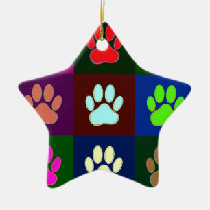 Multicolored Dog Paw Print Pattern Ceramic Tree Decoration