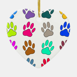 Multicolored Dog Paw Print Pattern Ceramic Tree Decoration