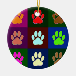 Multicolored Dog Paw Print Pattern Ceramic Tree Decoration