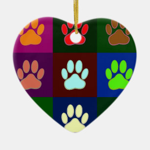 Multicolored Dog Paw Print Pattern Ceramic Tree Decoration