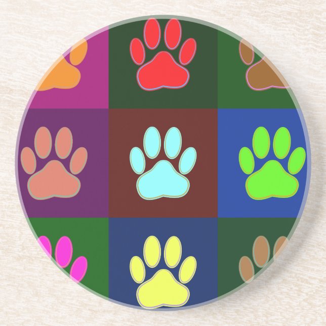 Multicolored Dog Paw Print Pattern Coaster (Front)