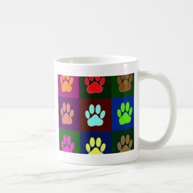 Multicolored Dog Paw Print Pattern Coffee Mug (Right)