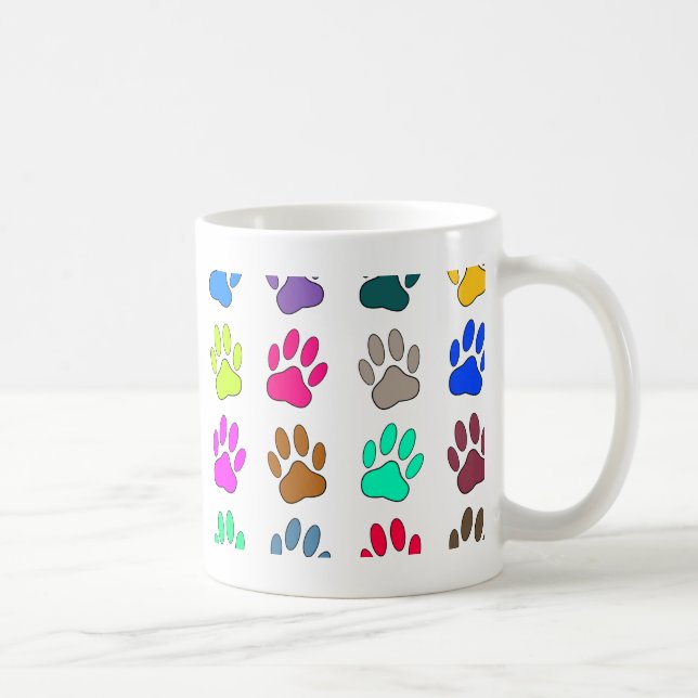 Multicolored Dog Paw Print Pattern Coffee Mug (Right)