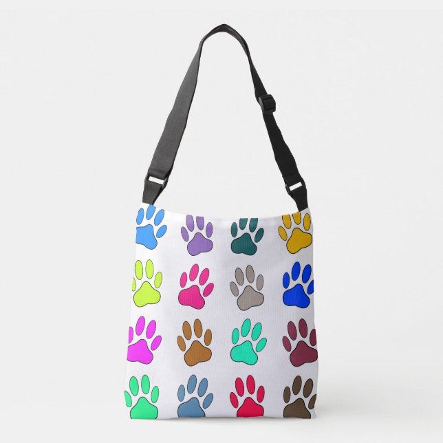 Multicolored Dog Paw Print Pattern Crossbody Bag (Front)