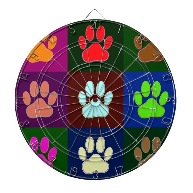 Multicolored Dog Paw Print Pattern Dartboard (Front)