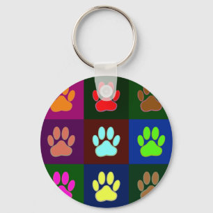 Multicolored Dog Paw Print Pattern Key Ring