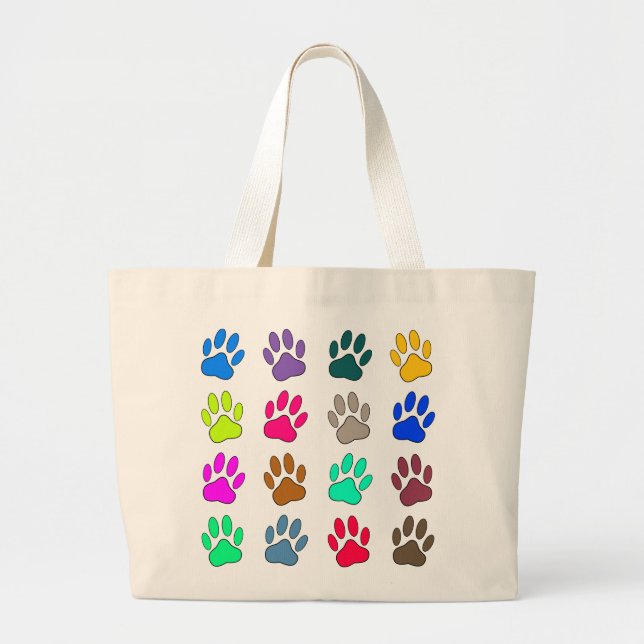 Multicolored Dog Paw Print Pattern Large Tote Bag (Front)